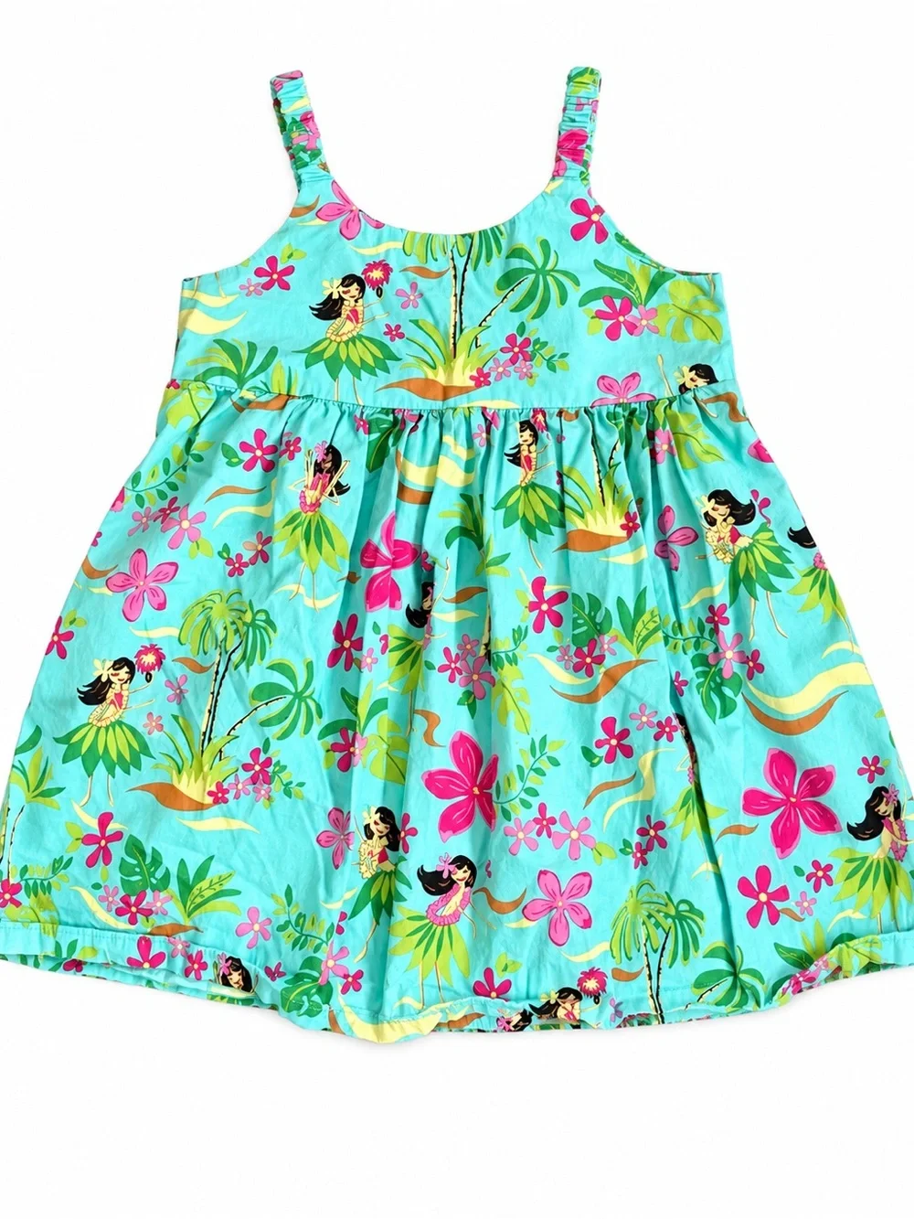 RJC Girls 4T Hawaiian Hula Girl Tropical Floral Turquoise A Line Sundress Dress